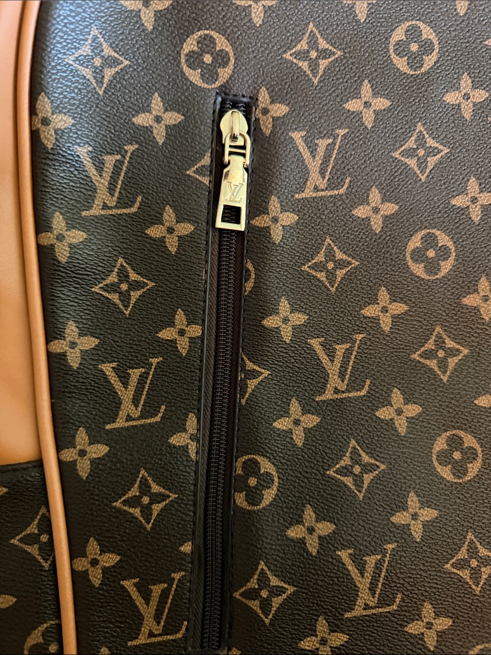 Large Brown Monogram Backpack with Tan Trim - Picture 4 of 13
